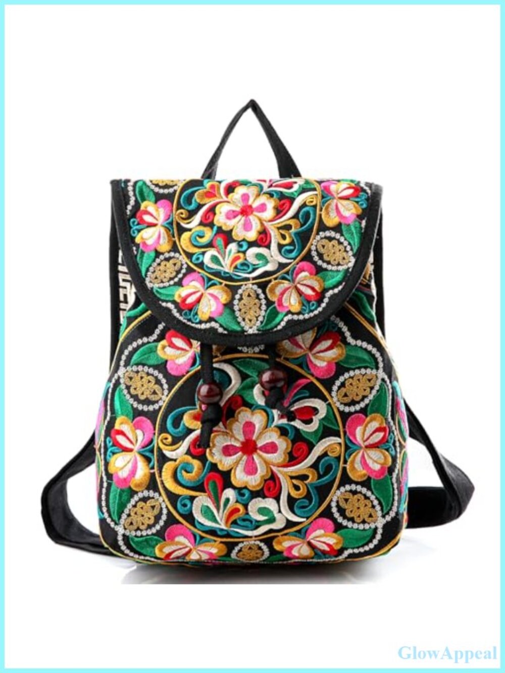 Embroidered Canvas Backpack Purse Boho Floral Small Daypack Travel Bag